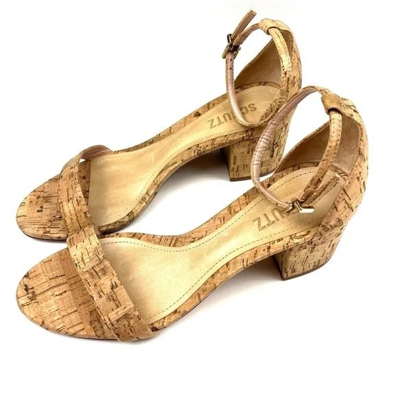 New Schutz Chimes Ankle Strap Block Heel Cork Sandals size 8.5 - Picture 4 of 8